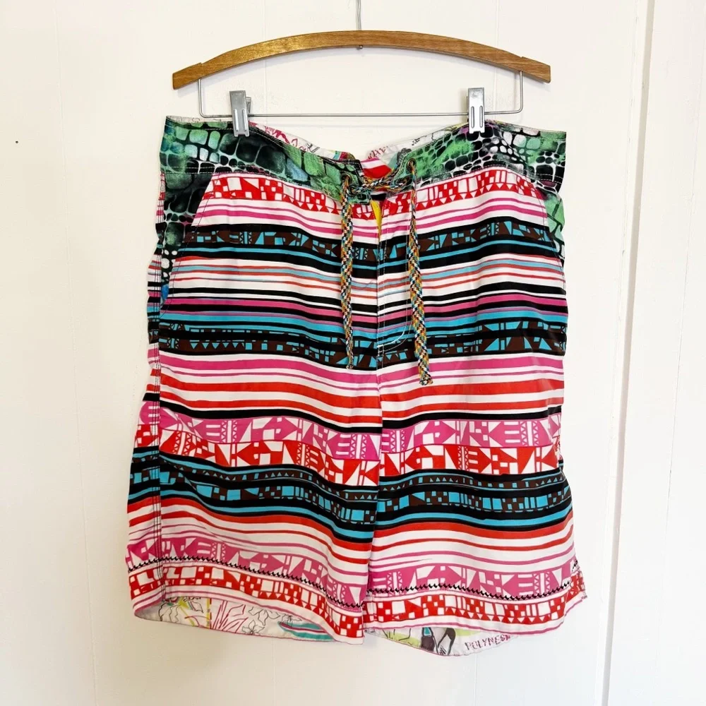 Robert Graham Lined Zip Front Swim Board‎ Shorts Multi Color Abstract size 34